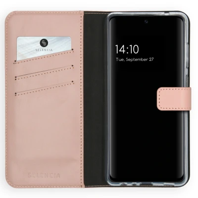 Abbildung von Samsung Galaxy A72 Hülle Echtleder Selencia Klapphülle Handyhülle Rosa