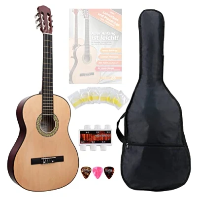 Abbildung von Classic Cantabile Konzertgitarre AS 851 Starter Set, 1/2, mit Gitarre, Tasche, Nylonsaiten, Schule, 3x Plektren und Stimmpfeife