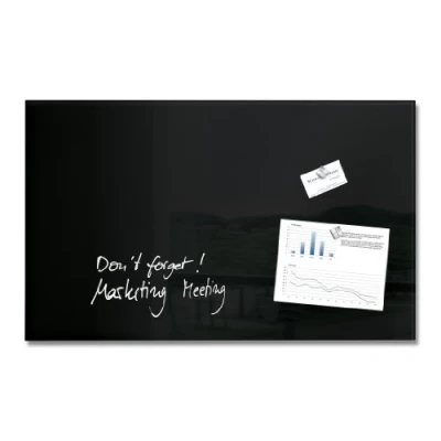 Abbildung von SIGEL GL130 Premium Glas Magnettafel 78 x 48 cm schwarz hochglänzend, SGS geprüft, einfache Montage, incl. 3 starke Magnete, für Büro, Schule &amp; Wohnung, Artverum