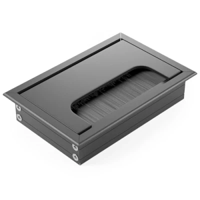 Abbildung von ATM® Aluminium Kabeldurchführung Kabeldurchlass mit integrierter Bürste und Klappe Für Ordnung Übersicht am Arbeitsplatz Rechteckig Schwarz matt 80 x 120 mm