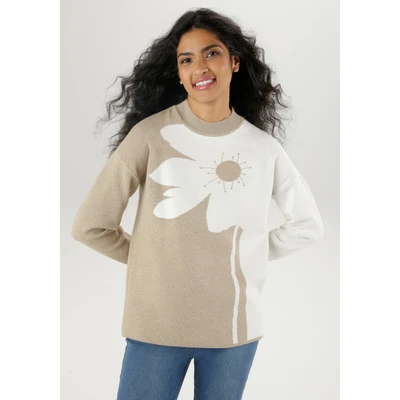 Abbildung von Aniston SELECTED Strickpullover, mit plakativem Blumendessin NEUE KOLLEKTION