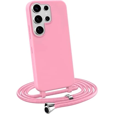 Abbildung von MyGadget Handykette für Samsung Galaxy S24 Ultra [ Hülle mit verstellbaren Band ] TPU Handyhülle Handyband zum Umhängen Kordel Schnur Case Schutzhülle Rosa
