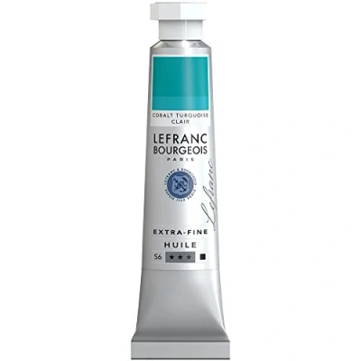 Abbildung von Lefranc Bourgeois 404974 extra feine Ölfarbe in Künstlerqualität aus hochwertigen Pigmenten, lebendige Farben, hohe Lichtechtheit, 20ml Tube Kobalttürkis Hell