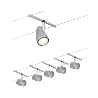 Abbildung von Paulmann 94465 CorDuo Seilsytem Set Cup DC max. 5x10 Watt erweiterbar Chrom matt Kunststoff, Metall GU5,3 Drahtseilsystem ohne Leuchtmittel