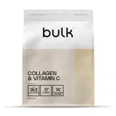 Abbildung von Bulk Kollagen und Vitamin C Pulver, 12.000 mg pro Portion, hydrolisierte Kollagenpeptide, Typ 1 3, Peptide, Geschmacksneutral, 500 g