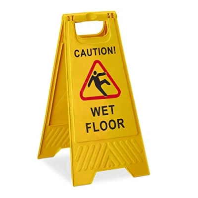 Abbildung von Relaxdays Achtung Rutschgefahr Aufsteller, Englisch, Warnschild Caution Wet Floor, 2 seitig beschriftet, klappbar, gelb