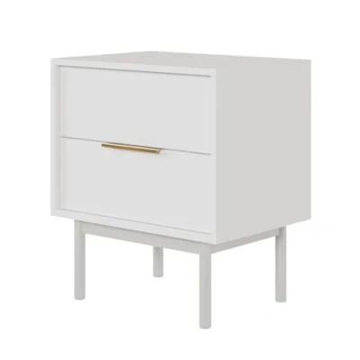 Abbildung von Selsey Nachttisch Beistellschrank Beistelltisch Nachtschrank 54 cm Mit 2 Schubladen Weiß Holzerne Beine Viviaro