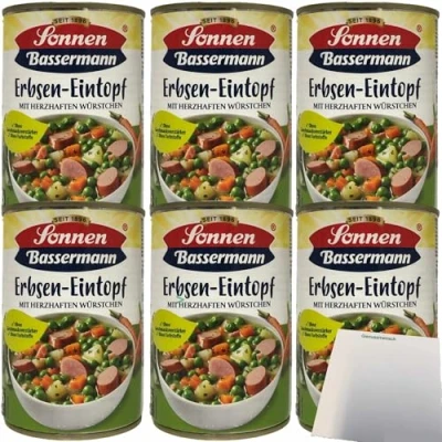Abbildung von Sonnen Bassermann Erbsentopf mit herzhaften Würstchen 6er Pack (6x400g Dose) + usy Block