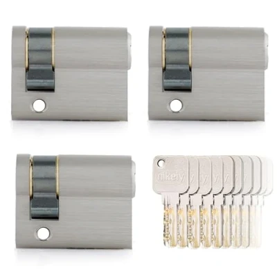 Abbildung von GERCAR Pro Profil Zylinder 30/10 Halbzylinder gleichschließend 3er Set Schließzylinder aus Messing matt inkl. 15 Schlüssel Garagentor Länge: 40 mm, A:30 B:10 3x