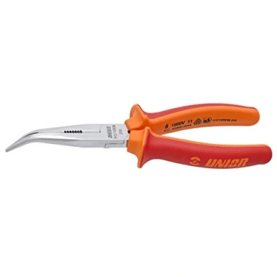 Abbildung von Unior 512/1VDEBI Flachrundzange mit Schneide und extra langen Backen, 45 Grad gebogen, 170 mm