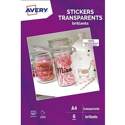 Abbildung von 6 Sticker Transparent Selbstklebend bedruckbare Tintenstrahldrucker A4