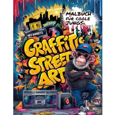 Abbildung von Graffiti &amp; Street Art Malbuch für coole Jungs Mädchen ab 10 Jahren: 50 grosse Motive (Astronaut, Alien, Hip Hop, Musik): Ausmalen Chillen Das ... Kinder, Teenager Erwachsene Malen