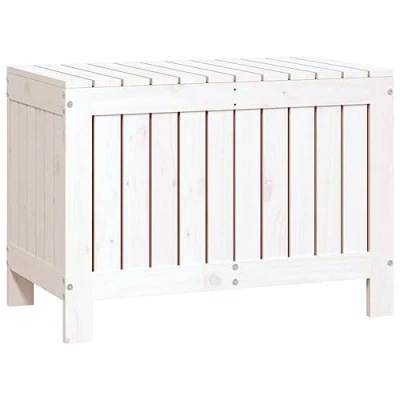 Abbildung von vidaXL Gartentruhe, Gartenbox mit viel Stauraum, Auflagenbox Truhe Deckel, Kiste Kissenbox Aufbewahrungsbox, Weiß Massivholz Kiefer