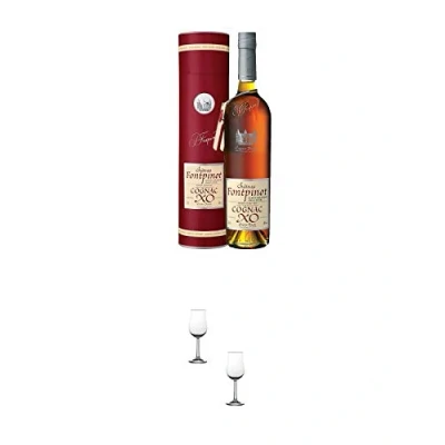Abbildung von Frapin Fontpinot Cognac XO 0,7 Liter + Nosing Gläser Kelchglas Bugatti mit Eichstrich 2cl und 4cl 2 Stück