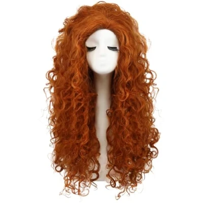 Abbildung von karlery Damen Flauschige Lang Lockig Orange Perücke Halloween Cosplay Anime Kostüm