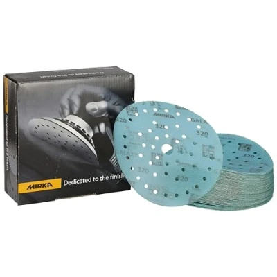 Abbildung von Mirka Galaxy Epoxid Schleifpapier 150mm Klett Korn 320 zum Schleifen von Epoxidharz, Holz, Epoxy, Rivertable / 50 Stk Schleifscheiben