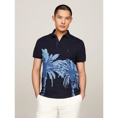 Abbildung von Tommy Hilfiger PALM Placement Print REG POLO Poloshirt, Herren, Größe: Medium, Desert sky