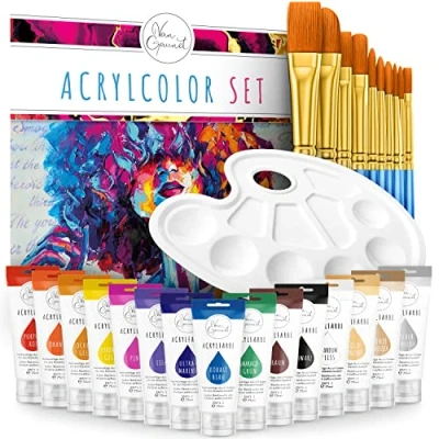 Abbildung von Van Gaunet Acrylfarbe im Set 16 Acryl Farben 75ml Pigment &amp; 10 Pinsel