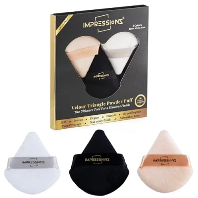 Abbildung von ImpressionZ Streak Free Triangle Powder Puffs (3 Pcs) Reusable Velvet Makeup for Face Powder, Loose and Foundation Application Under Eye Puff Cream Liquid Blending