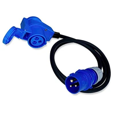 Abbildung von CEE Adapter Kabel Winkel Kupplung auf Stecker 1,5 Meter IP44 spritzwassergeschützt 230V / 16A 3 polig für Camping, Boot, Camper, Wohnwagen, Wohnmobil
