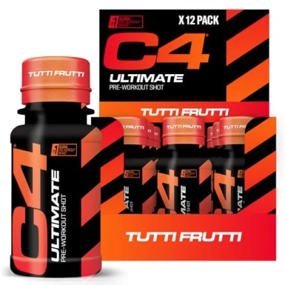 Abbildung von Cellucor C4 Ultimate Pre Workout Shot Tutti Frutti Flavour Energy Shots, 12 x 60ml Flaschen Zuckerfreier mit 200mg Koffein, 2000mg L Citrullin, Beta Alanin, 800mg Betain
