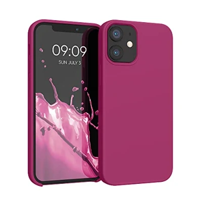 Abbildung von kwmobile Hülle kompatibel mit Apple iPhone 12 Mini Silikon Handy Case Handyhülle weiche Oberfläche kabelloses Laden Granatapfelrot