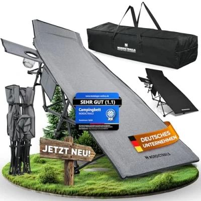 Abbildung von NORDICTRAILS Feldbett Campingbett klappbar gemütliche Campingliege Faltbar, leicht &amp; breit für Outdoor Zelt Campingmöbel, Angelliege, Bequeme Camper Karpfenliege