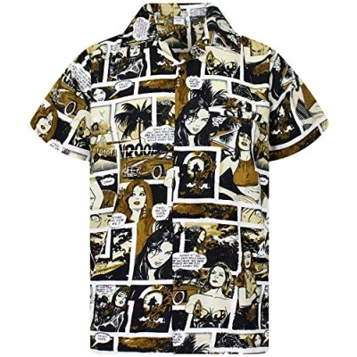 Abbildung von King Kameha Funky Hawaiihemd, Comic, monosepia, XL