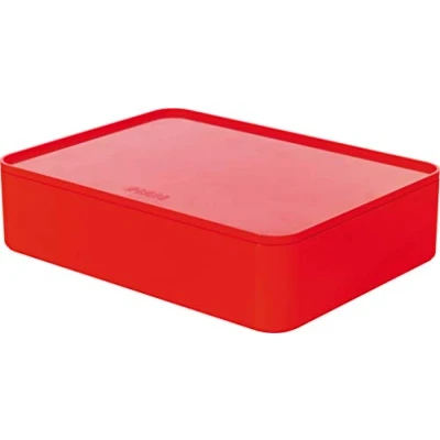 Abbildung von HAN Schubladenbox Allison SMART ORGANIZER Utensilienbox mit Innenschale und Deckel/ Serviertablett, stapelbar, für Büro, Schreibtisch, Badezimmer, Küche, möbelschonende Gummifüße, 1110 17, cherry red