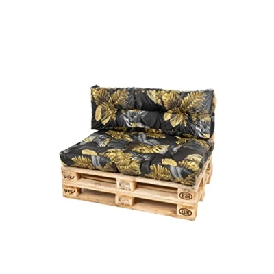 Abbildung von TexDeko® Garden Palettenkissen 120x80x18cm wasserabweisend UV beständig In &amp; Outdoor Premium Sitzkissen gesteppt Palettenauflage für Europaletten (2 TLG Set, Blume)