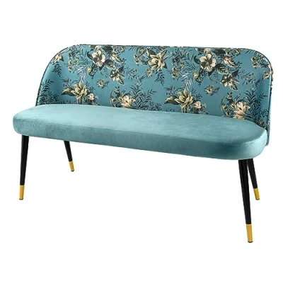 Abbildung von Riess Ambiente Design Bank PRÊT À Porter türkis Samt florales Muster und goldene Fußkappen