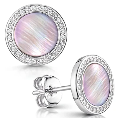Abbildung von Materia Paar Ohrstecker Damen Perlmutt Rosa Zirkonia SO 394, 925 Sterling Silber, rhodiniert
