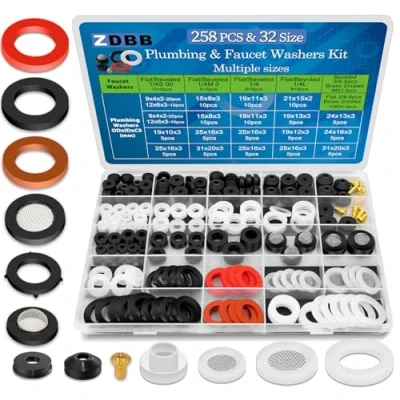Abbildung von ZDBB 258 Stück Wasserhahn Reparatur Unterlegscheibe Kit für Outdoor Armaturen Gartenschlauch Stiel Worn Klempner