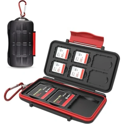 Abbildung von Kiorafoto 9 Slots SD Karten Aufbewahrung für 6 + 3 CF Compact Flash Karten, Professioneller wasserfester Anti Schock SDHC SDXC Speicherkarten Etui Schutzhülle mit Karabiner