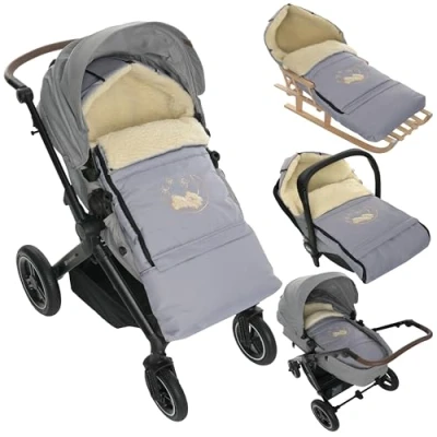 Abbildung von Winter Fußsack für Kinderwagen Babyschale Schlittensack Lammwollesack Baby Kuschelsack Winterfußsack 40 x 90/110 cm (Hellgrau)