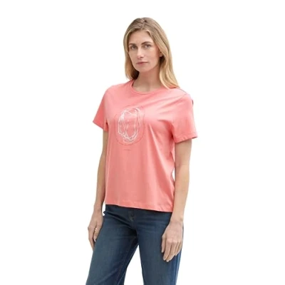 Abbildung von TOM Tailor Basic CREW NECK Tshirt print, Damen, Größe: Large, Rosewood pink