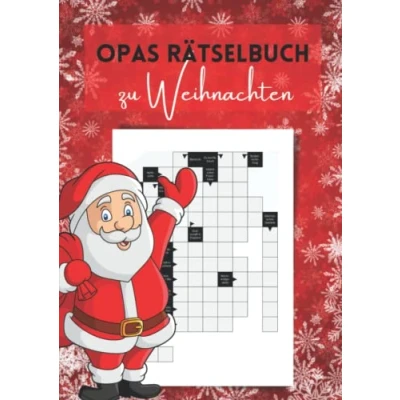 Abbildung von Opas Rätselbuch zu Weihnachten: Kreuzworträtsel mit großer Schrift und schweren Fragen für kluge Großväter