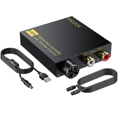 Abbildung von PROZOR 192kHz Digital Analog Konverter DAC Switch mit 5,1CH Dolby DTS Decoder Lautstärkeregler Toslink Koaxial zu RCA 3,5mm Stereo Audio Wandler
