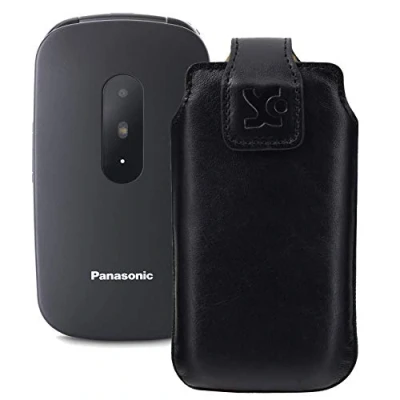 Abbildung von Suncase Original Tasche kompatibel mit Panasonic KX TU446EX Hülle Leder Etui Handytasche Ledertasche Schutzhülle Case in schwarz