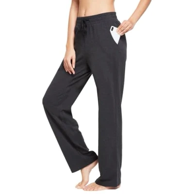 Abbildung von BALEAF Damen Thermo Jogginghose Baumwolle Yogahose mit Taschen Geradem Bein Hose Sweathose Freizeithose Holzkohle Grau L