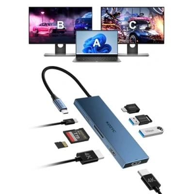 Abbildung von USB C Docking Station 2 Monitore, KOZYC 8 in 1 Hub HDMI, 3.0, 2xUSB A SD/TF, 100W PD, Unterstützung HDMI Kompatibel mit HP, Dell