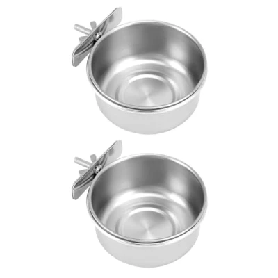 Abbildung von QWORK® 2er Set Edelstahl Vogel Futternapf zum Einhängen, Vogelkäfig Zubehör, Ratten Käfig Zubehör (10X4.5 cm)