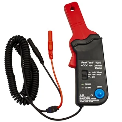 Abbildung von PeakTech P 4250 Stromzangen Adapter für Multimeter AC/DC mit 4 mm Steckern Nullpunkteinstellung Gleichstrom Amperometrie, Strommessung, Durchmesser bis zu 9 Stromzange CAT III 300V