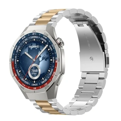 Abbildung von KoGiio 22mm Armband Kompatibel mit Huawei Watch GT 5 PRO/5/4/3 46mm/CMF by Nothing Pro 2/Xiaomi Redmi Lite/5 Active/Xiaomi S4 Sport，Edelstahl metall Uhrenarmband Silber/Gold