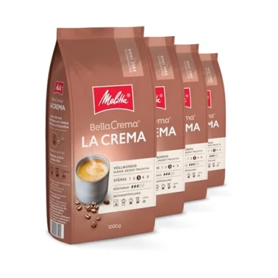 Abbildung von Melitta BellaCrema La Crema Ganze Kaffee Bohnen 4 x 1kg, ungemahlen, Kaffeebohnen für Vollautomat, mittlere Röstung, geröstet in Deutschland, Stärke 3, im Tray