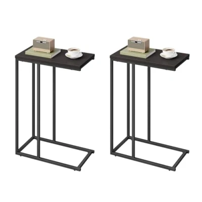 Abbildung von WOLTU Beistelltisch 2er Set, Kaffeetisch Couchtisch Sofatisch Nachttisch Betttisch Laptoptisch, Gestell aus Metall, Tischplatte MDF, 45x25x63,5cm(BxTxH), Dunkelbuche TSG17dc 2
