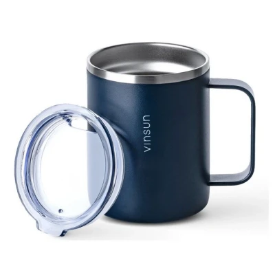 Abbildung von Vinsun Thermobecher Isolierbecher 350ml mit Henkel und Deckel Kaffee Becher Edelstahl, BPA frei, bruchfest, für heiße kalte Getränke