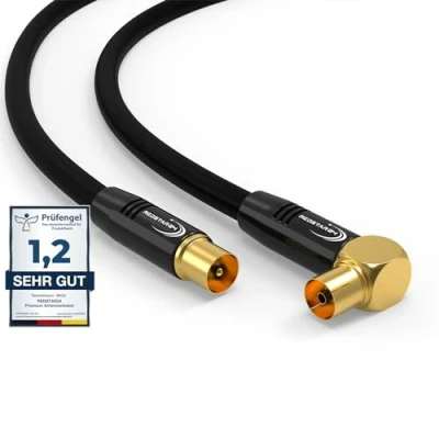 Abbildung von RedStar24 Antennenkabel 10m Schwarz Stecker zu 90 Gewinkelt Buchse Koaxial Premium HDTV Koaxialkabel für Kabelfernsehen TV Kabel: Kompatibel mit TV, Radio, DVB T/T2, C, DAB