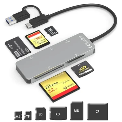 Abbildung von USB C USB3.0 Multi Card Reader 5 Gbps SD/TF/CF/Micro SD/XD/MS 6 in 1 Speicherkartenleser Aluminium XD Kartenleser 3.0, Kartenlesegerät mit Karten gleichzeitig, für Windows Mac Android iOS Linux