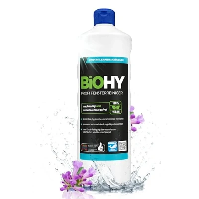 Abbildung von BiOHY Profi Fensterreiniger (1l Flasche) Glasreiniger Konzentrat für Fenstersauger geeignet streifenfreie Reinigung von Glas , Fenster &amp; Spiegelflächen ideal Haushalt Auto